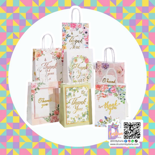 Thank you floral metalic shopping bag 3x8x6in