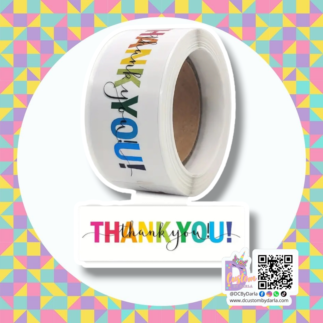 Colorful thank you stocker 3x1in rec