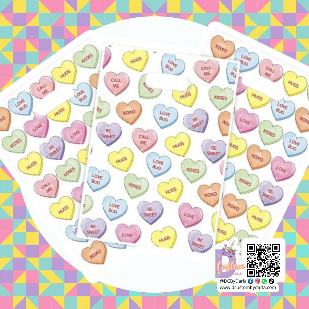 Candy heart 6x10in merch bags