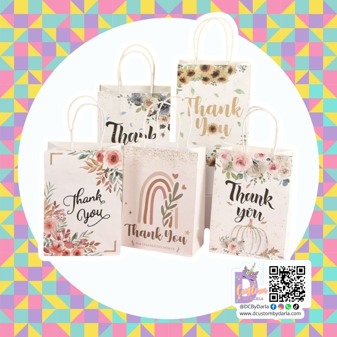 Thank you floral shopping bag 3x8x6in