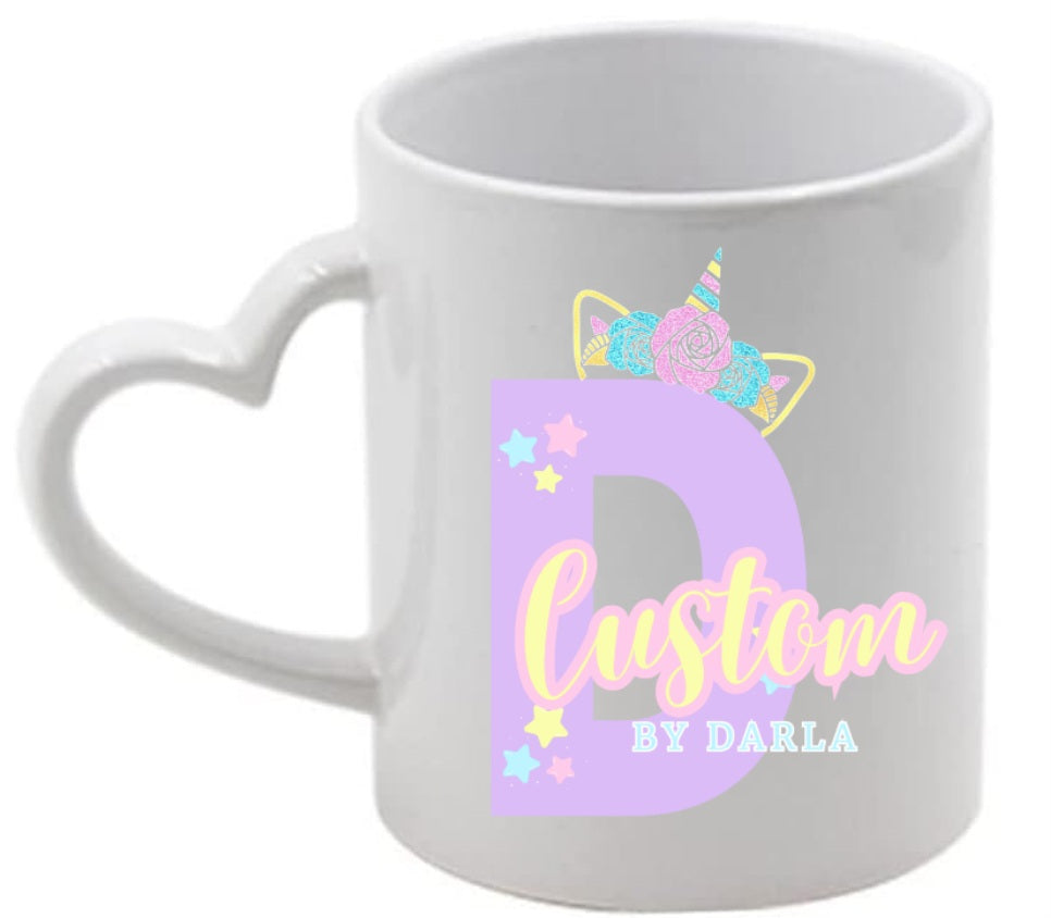 Custom White 11oz Ceramic Mug heart handle