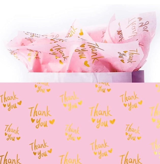 Thank You Pink and gold tissue paper 20x14in