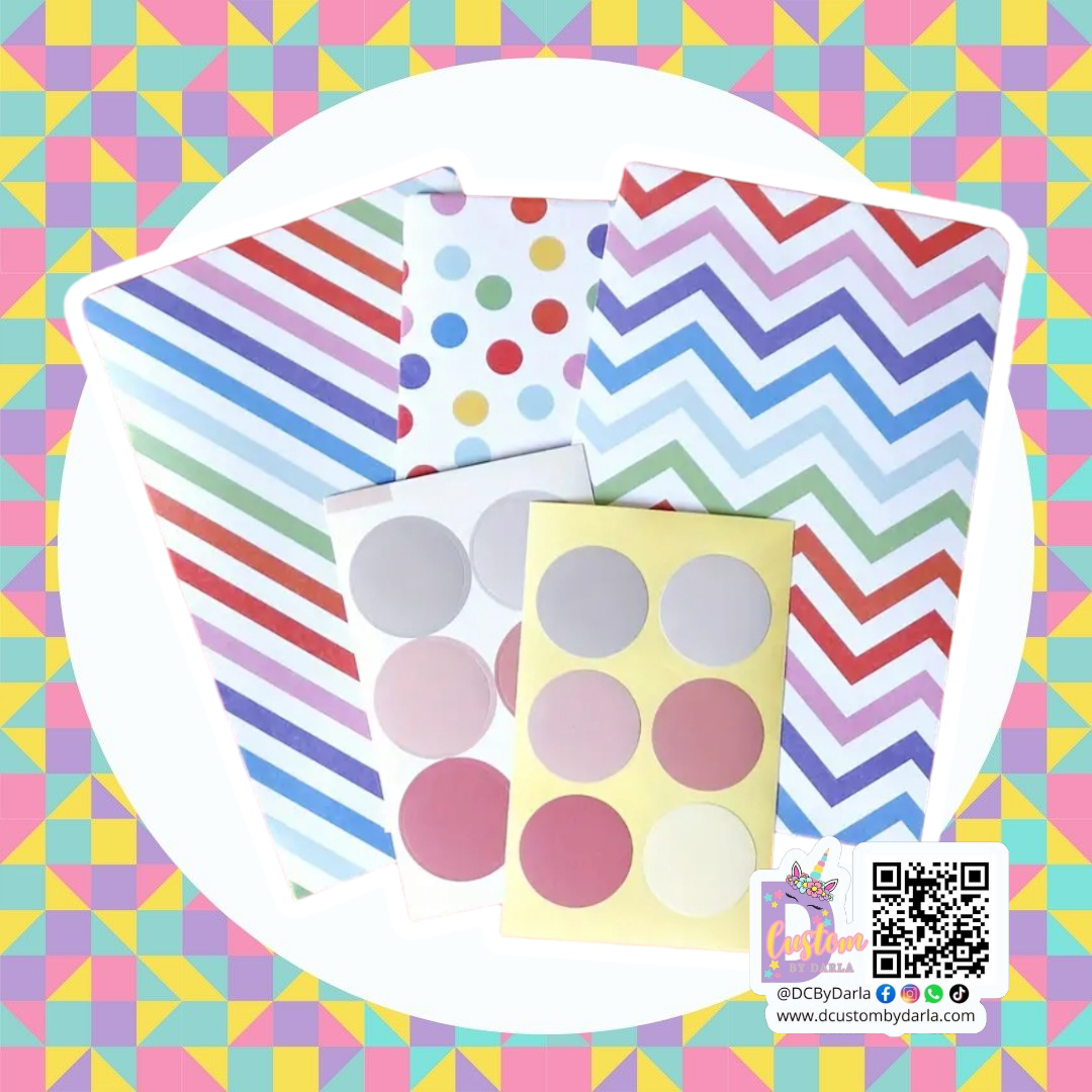 Colorful mix paper bags 4x6in + stickers