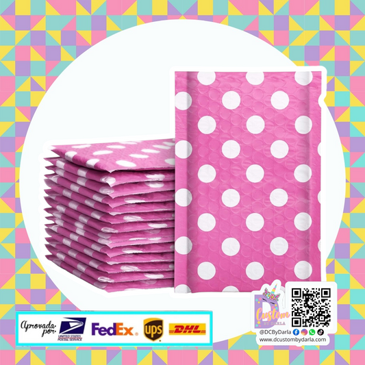 Pink polka dots bubble mailers 4x8in