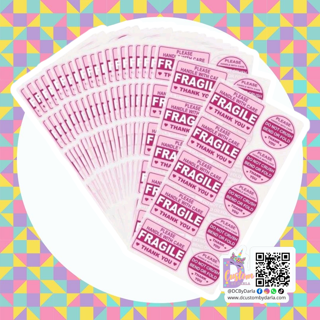 Pink fragile 2x3in and do not bend 1.5in