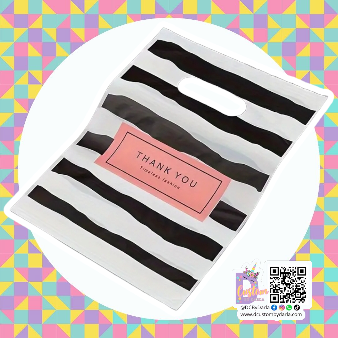 Pink and black thank you 3x5in merch bags