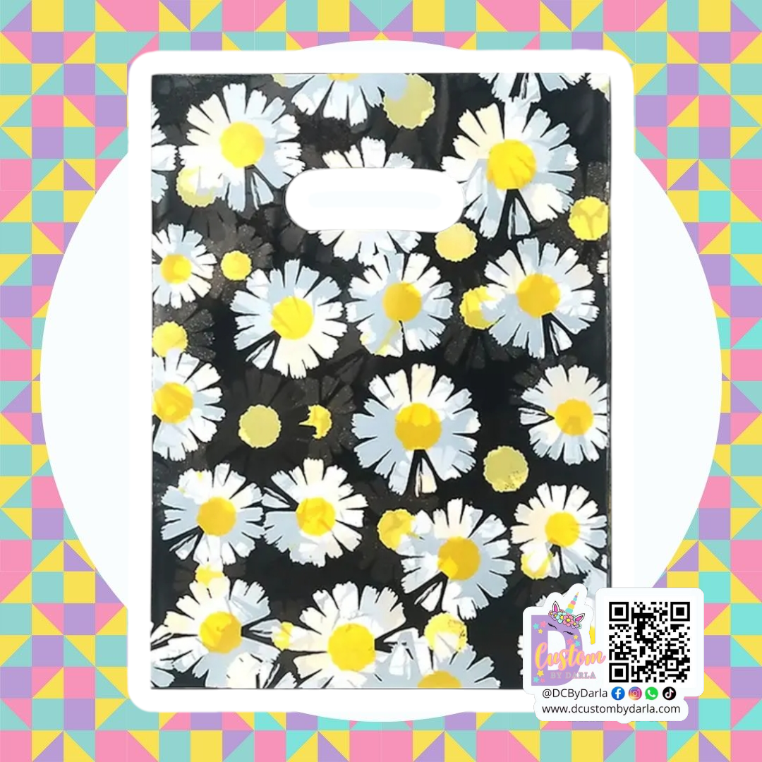 Black Daisy 6x8in merch bags