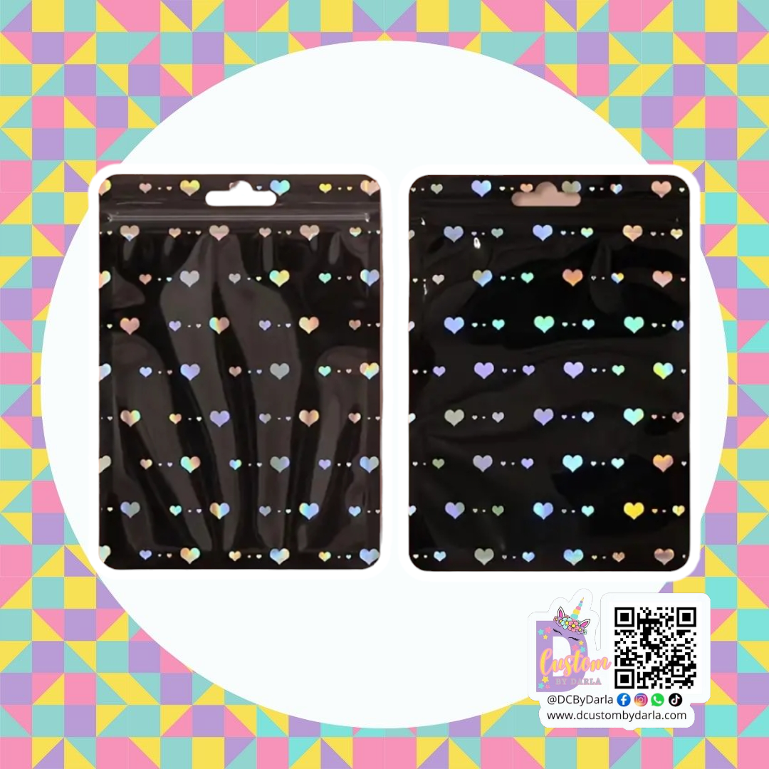 Ziplock black holo heart 4x6in