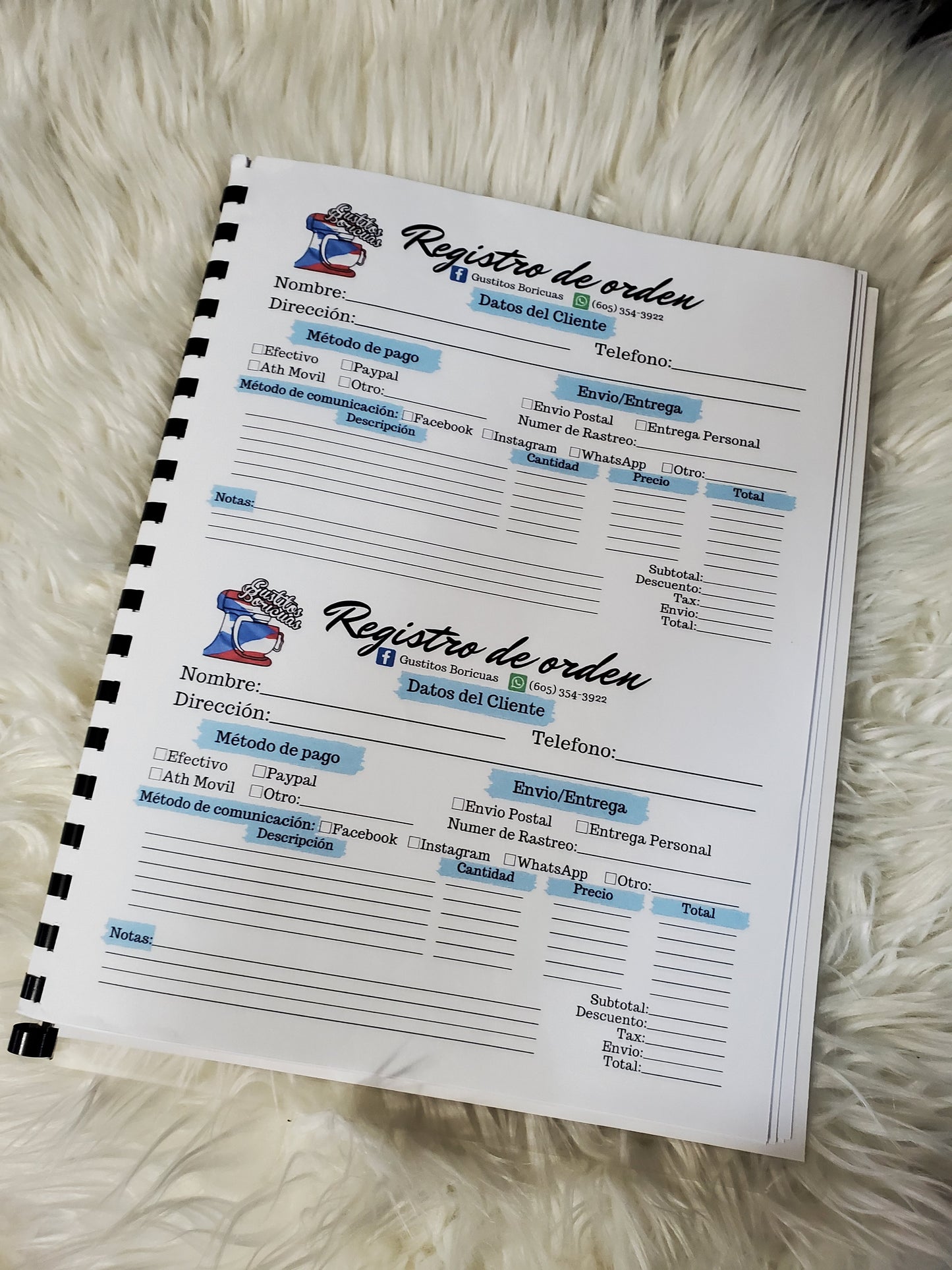 Libreta de Registro de orden Personalizada