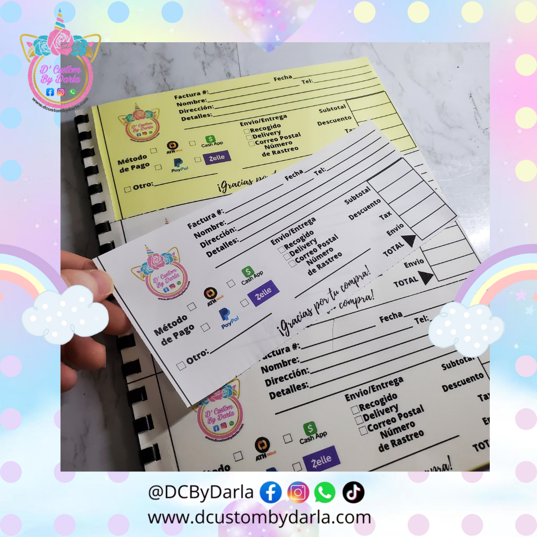 Libreta de recibos con copia para desprender encuadernada personalizada