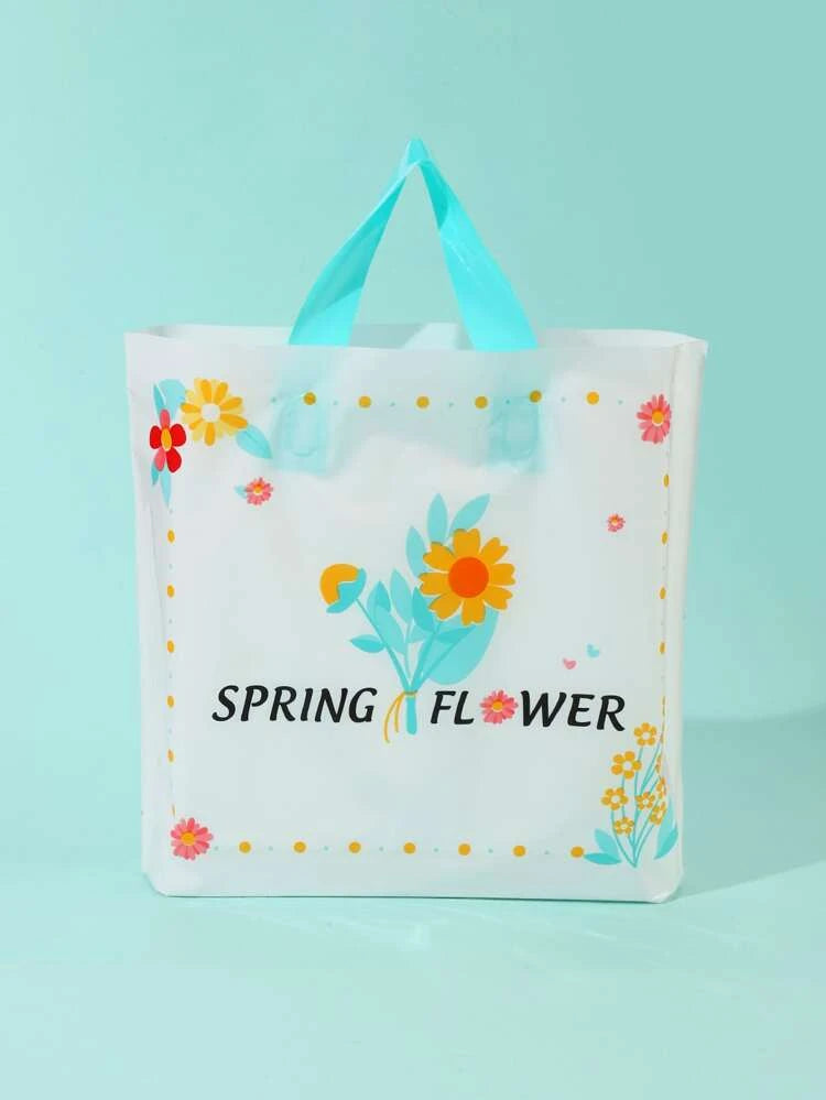 Spring flowers blue shopping bag 9x12in