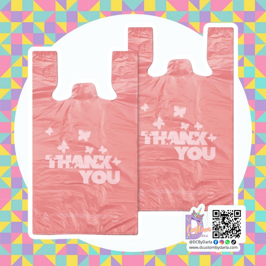 Pink butterfly thank you merchandise bags w/ handles 11x21in