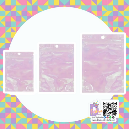 Pink holo clear zipper bag (tamaños a elegir)