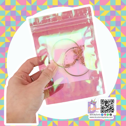 Pink holo clear zipper bag (tamaños a elegir)