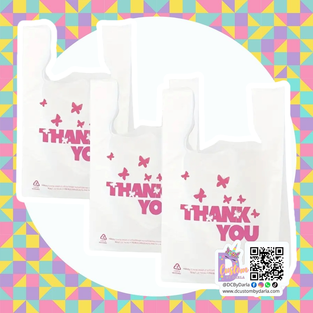 White butterfly thank you merchandise bags w/ handles 11x18in