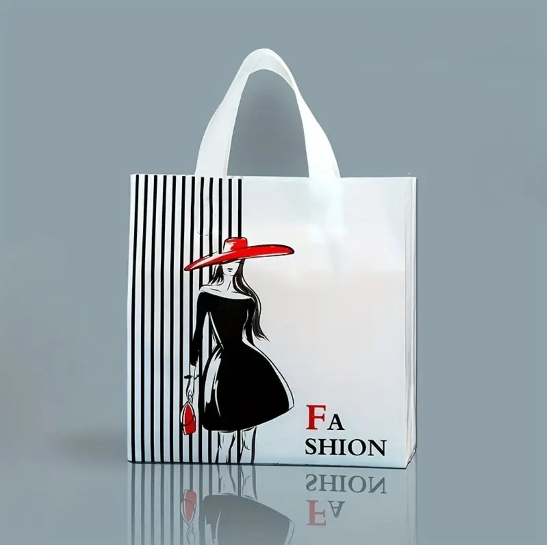 Black and red fashion shopping bag 9x12in