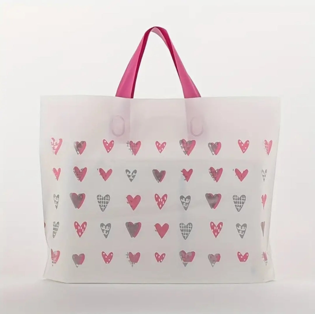 Mini pink hearts shopping bag 9x12in