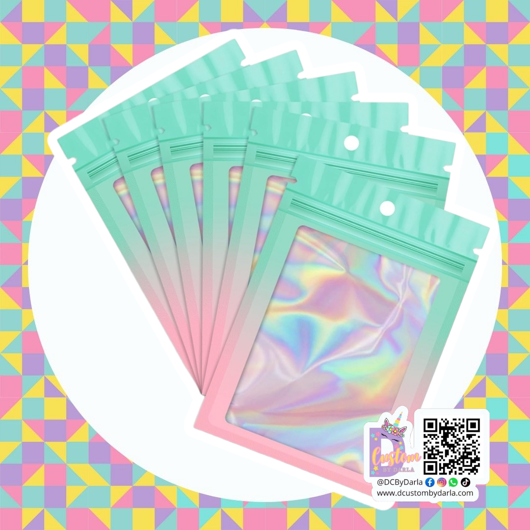 Aqua and pink Ziplock holografica 4x6in