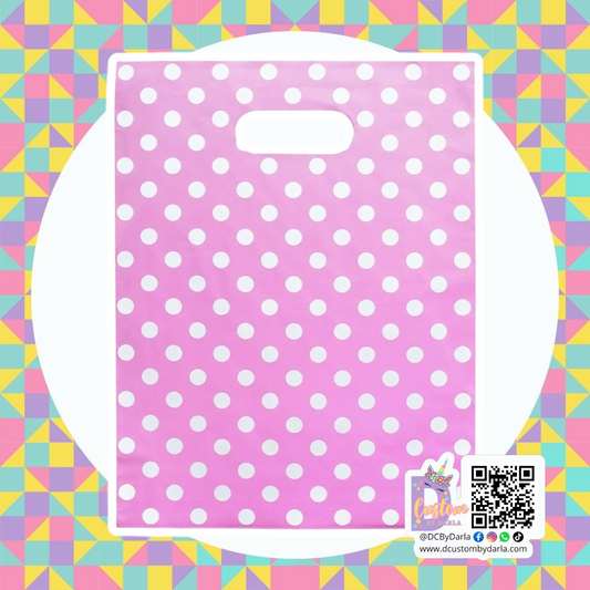 Pink polka dots merch bags 9x12in