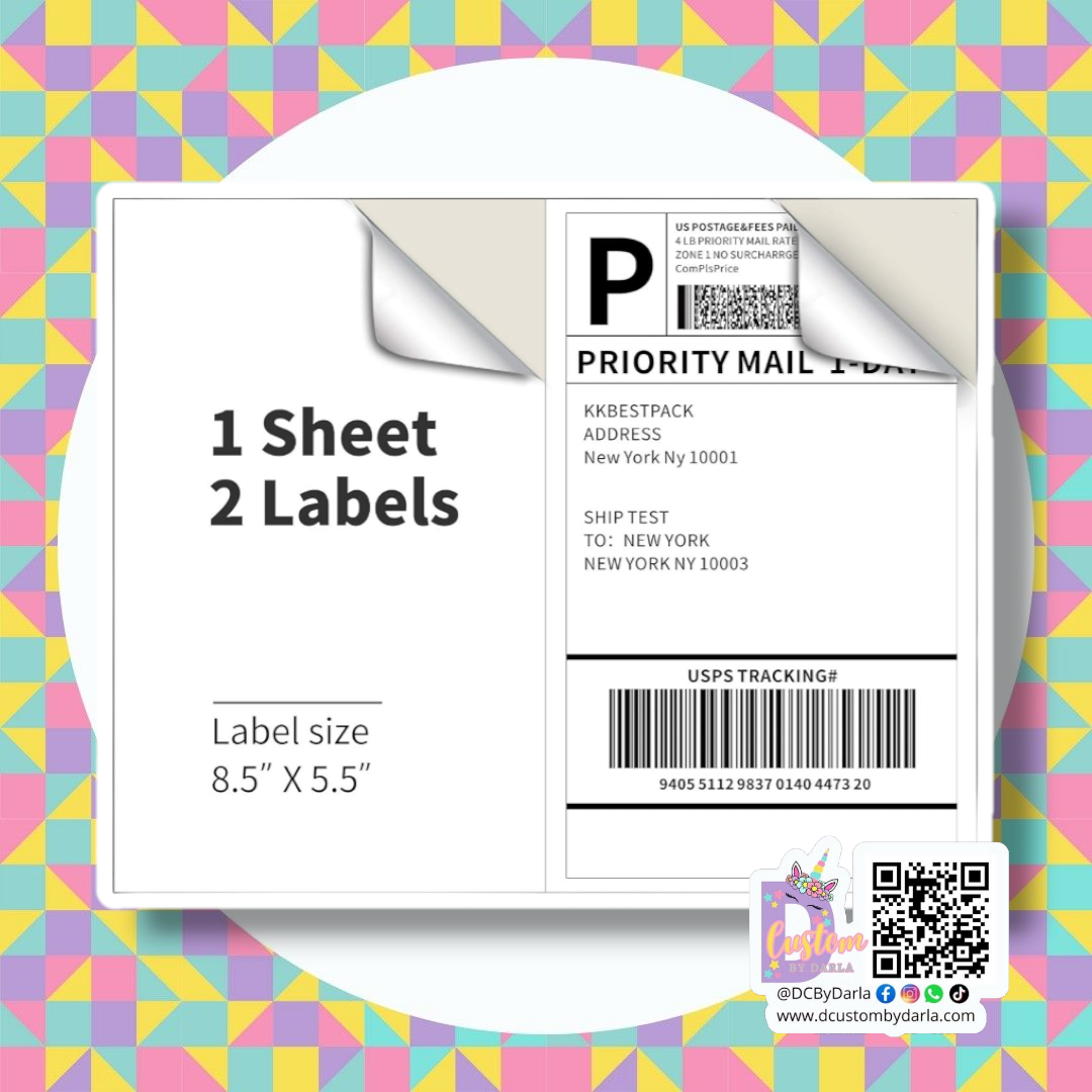 Hojas de labels 8x10in (cada hoja es para 2 labels)