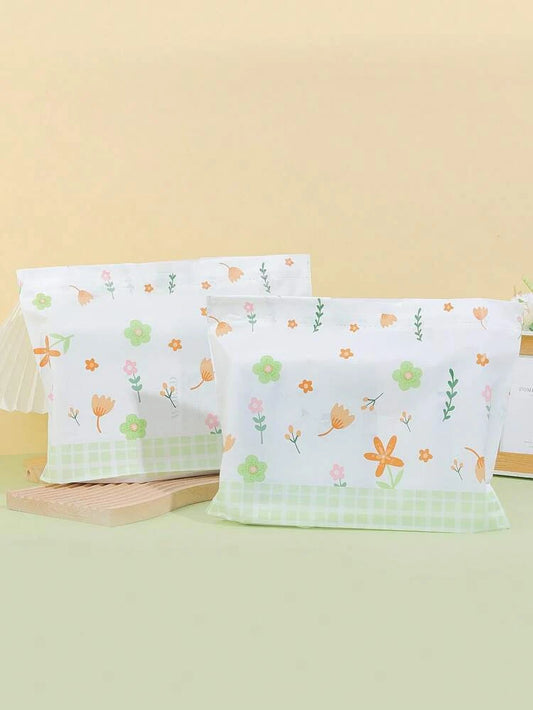 Green mini flowers shopping bag 9x12in