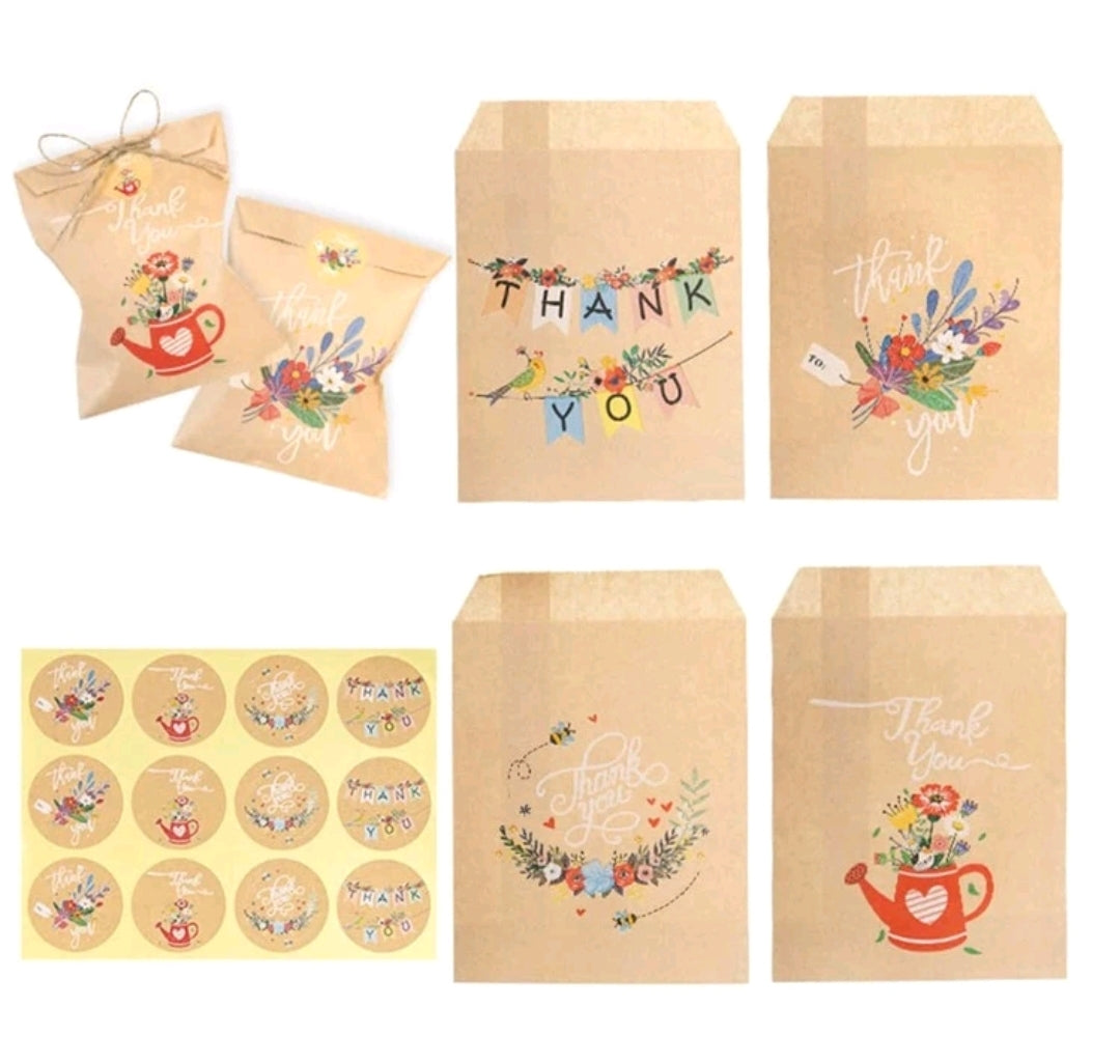 Thank you mix craft paper bags 4x6in + stickers