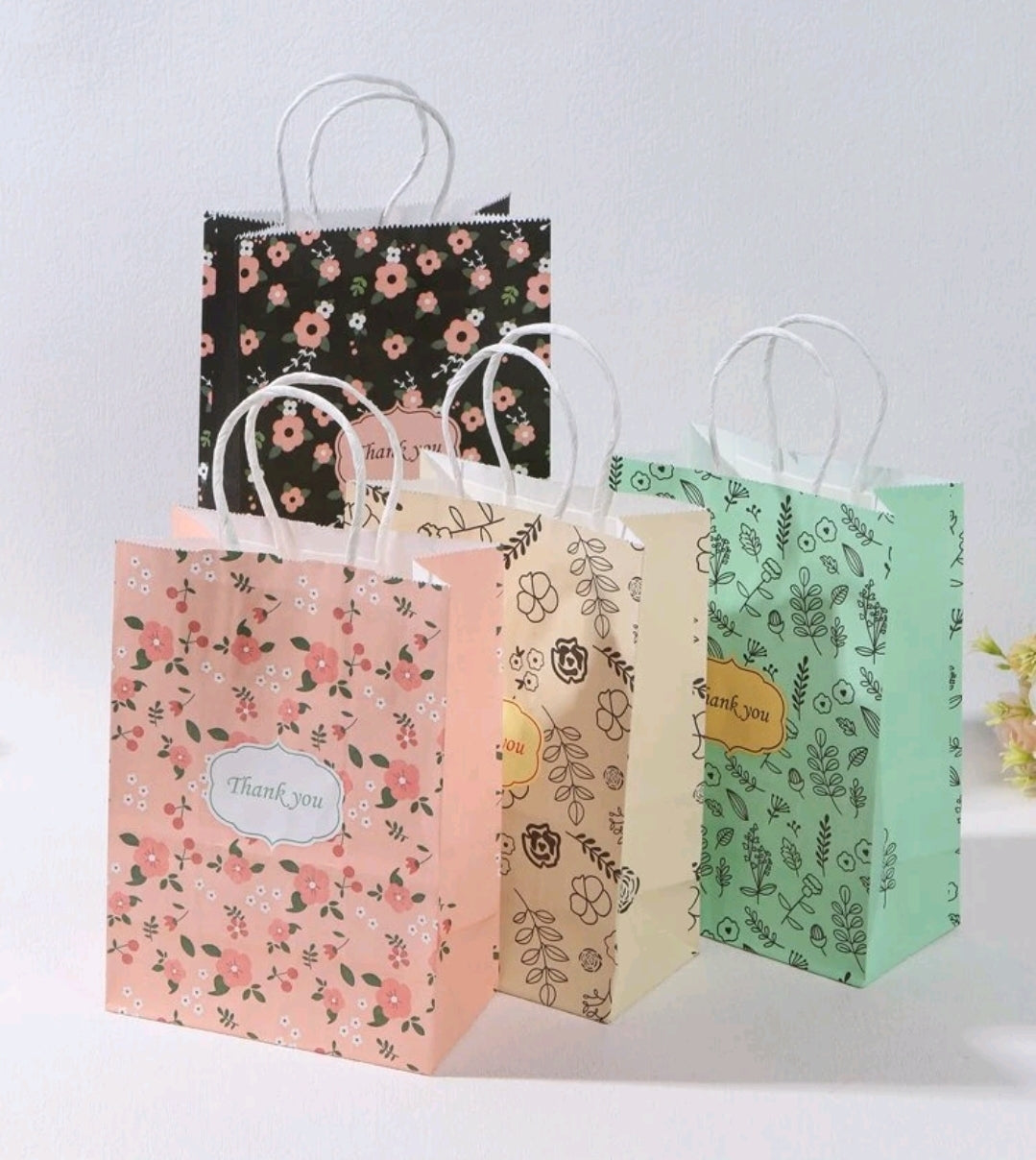 Thank you flower shopping bag 4x9x2in