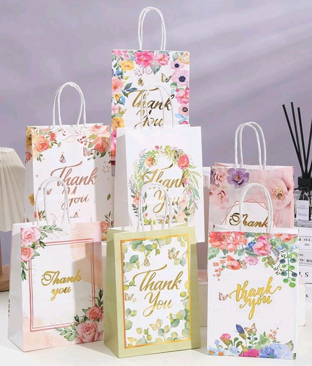 Metalic Thank you shopping bag 4x9x2in