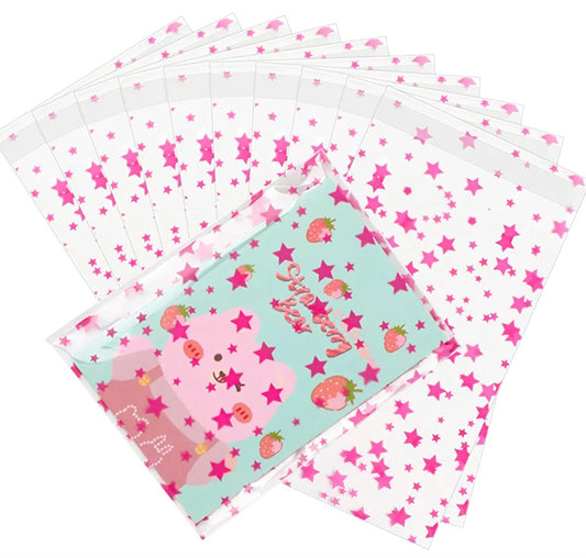 Cellophane pink stars 4x6in