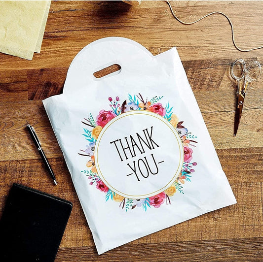 Floral white merchandise bag 12x15in